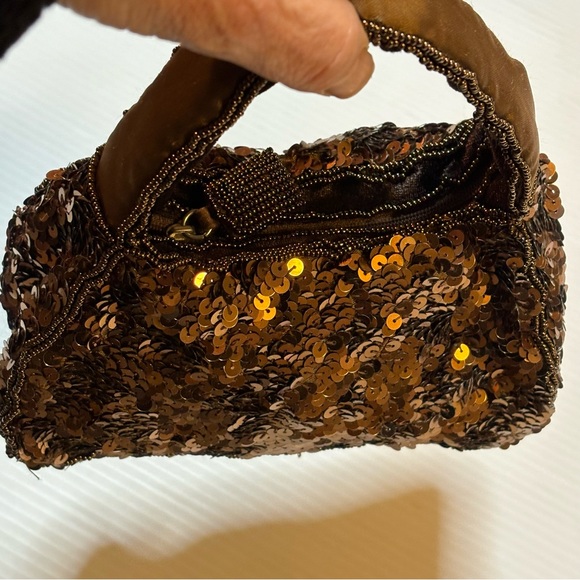 Vanessa Small Brown Sequin Evening Purse - Picture 3 of 10